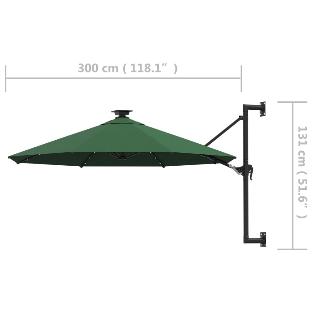 Sodo skėtis LED BRUCE, žalia, 300x131cm