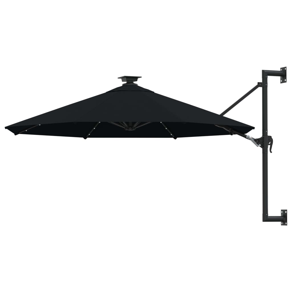 Prie sienos montuojamas sodo skėtis su LED, juodas, 300cm