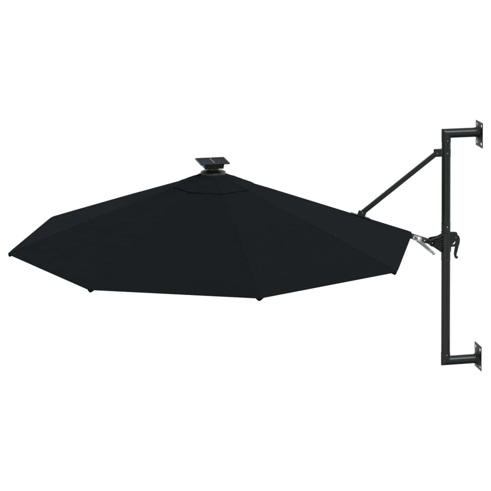 Prie sienos montuojamas sodo skėtis su LED, juodas, 300cm