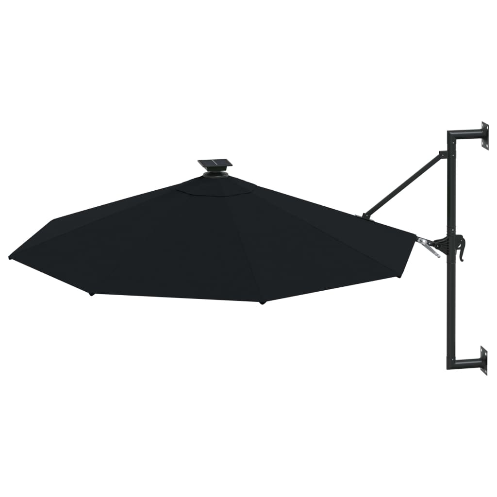 Prie sienos montuojamas sodo skėtis su LED, juodas, 300cm