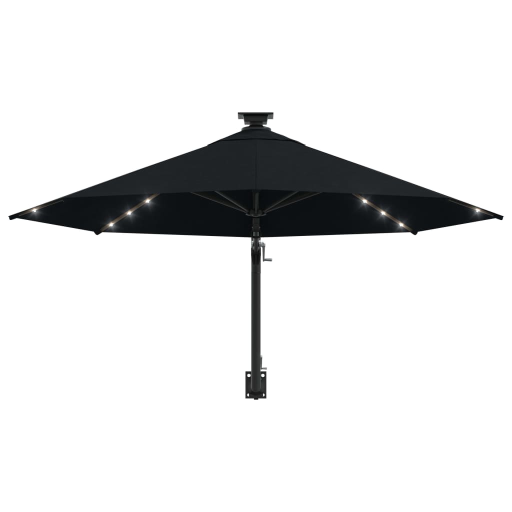 Prie sienos montuojamas sodo skėtis su LED, juodas, 300cm
