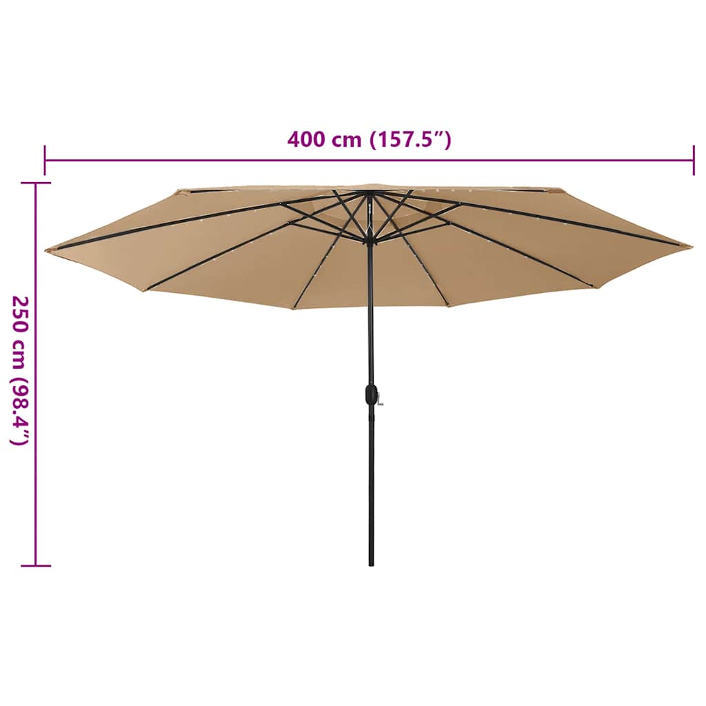 Garden parasol with LED lights, taupe, 400cm