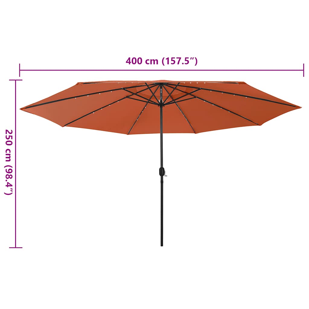 Garden Umbrella with LED Lights, Terracotta, 400cm