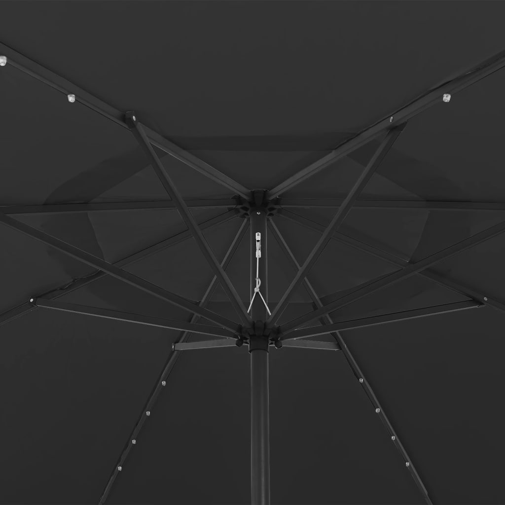 Sodo skėtis nuo saulės su LED lemputėmis, juodas, 400cm