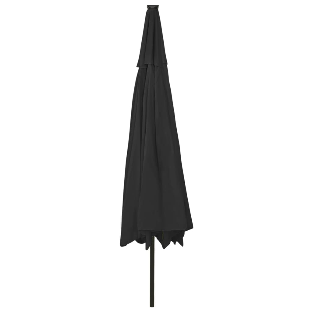 Sodo skėtis nuo saulės su LED lemputėmis, juodas, 400cm