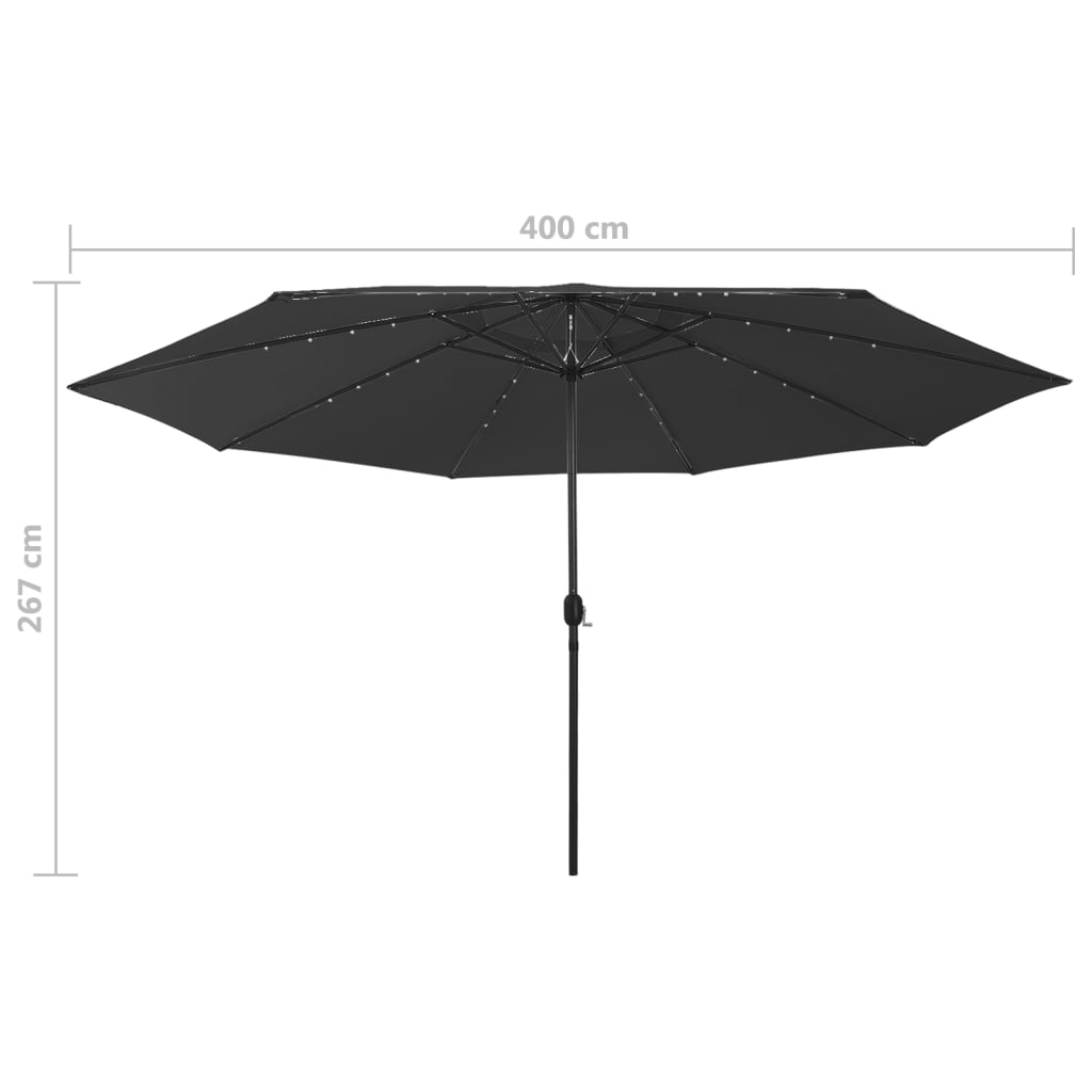 Sodo skėtis nuo saulės su LED lemputėmis, juodas, 400cm