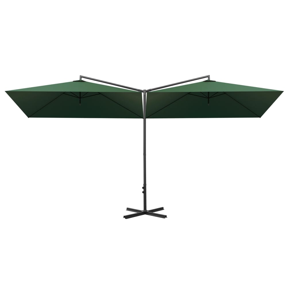 Double garden parasol with steel pole, green, 600x300cm