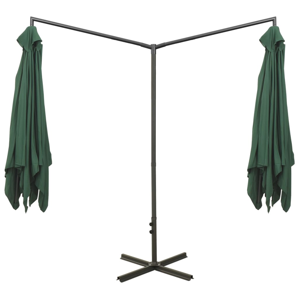 Double garden parasol with steel pole, green, 600x300cm