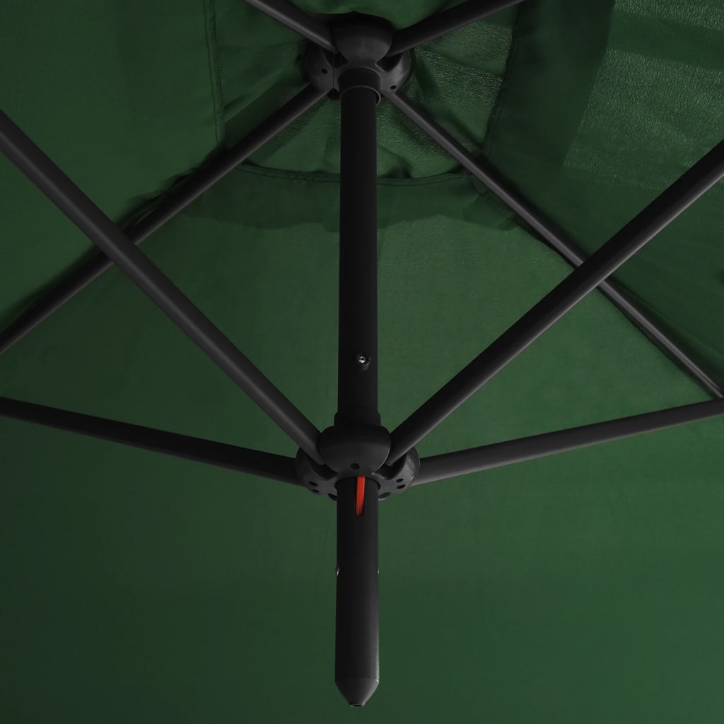 Double garden parasol with steel pole, green, 600x300cm