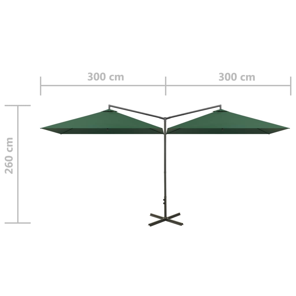 Double garden parasol with steel pole, green, 600x300cm