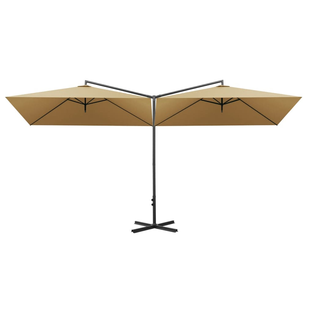 Double garden parasol with steel pole, taupe, 600x300cm