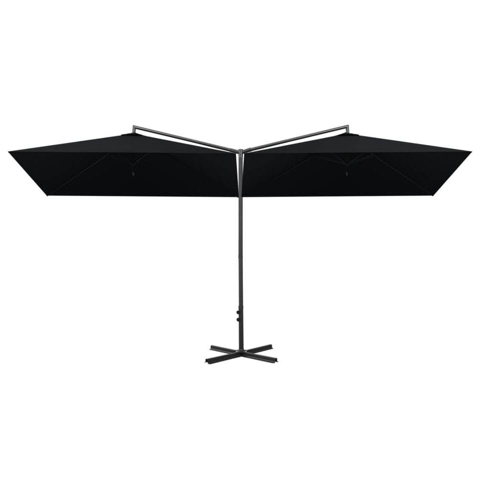Double garden parasol with steel pole, black, 600x300cm
