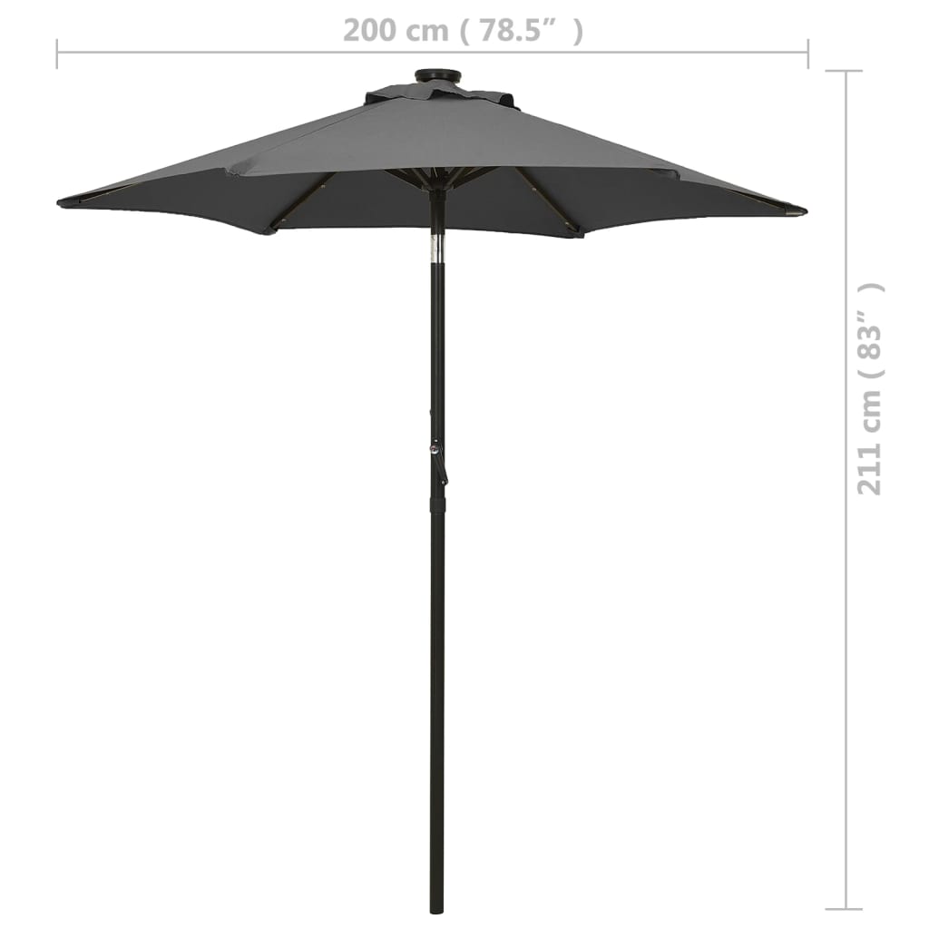 Sodo skėtis nuo saulės su LED, antracito, 200x211cm, aliuminis