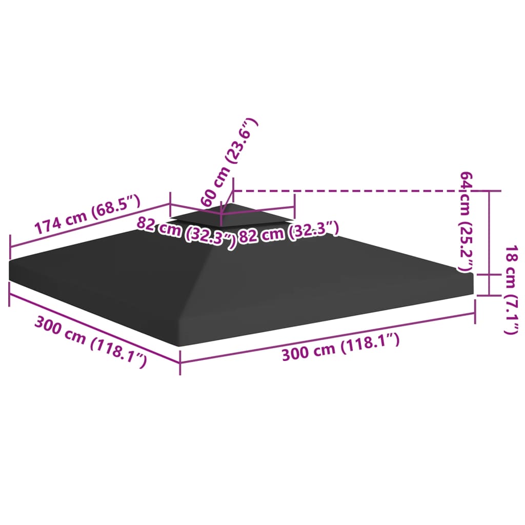 Lapenes pārvalks, 2 līmeņu, melns, 3x3m, 310 g/m²
