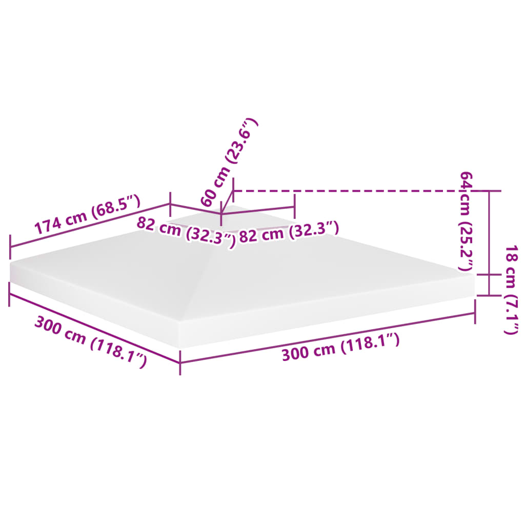 Gazebo canopy, 2-tier, white, 3x3m, 310 g/m²