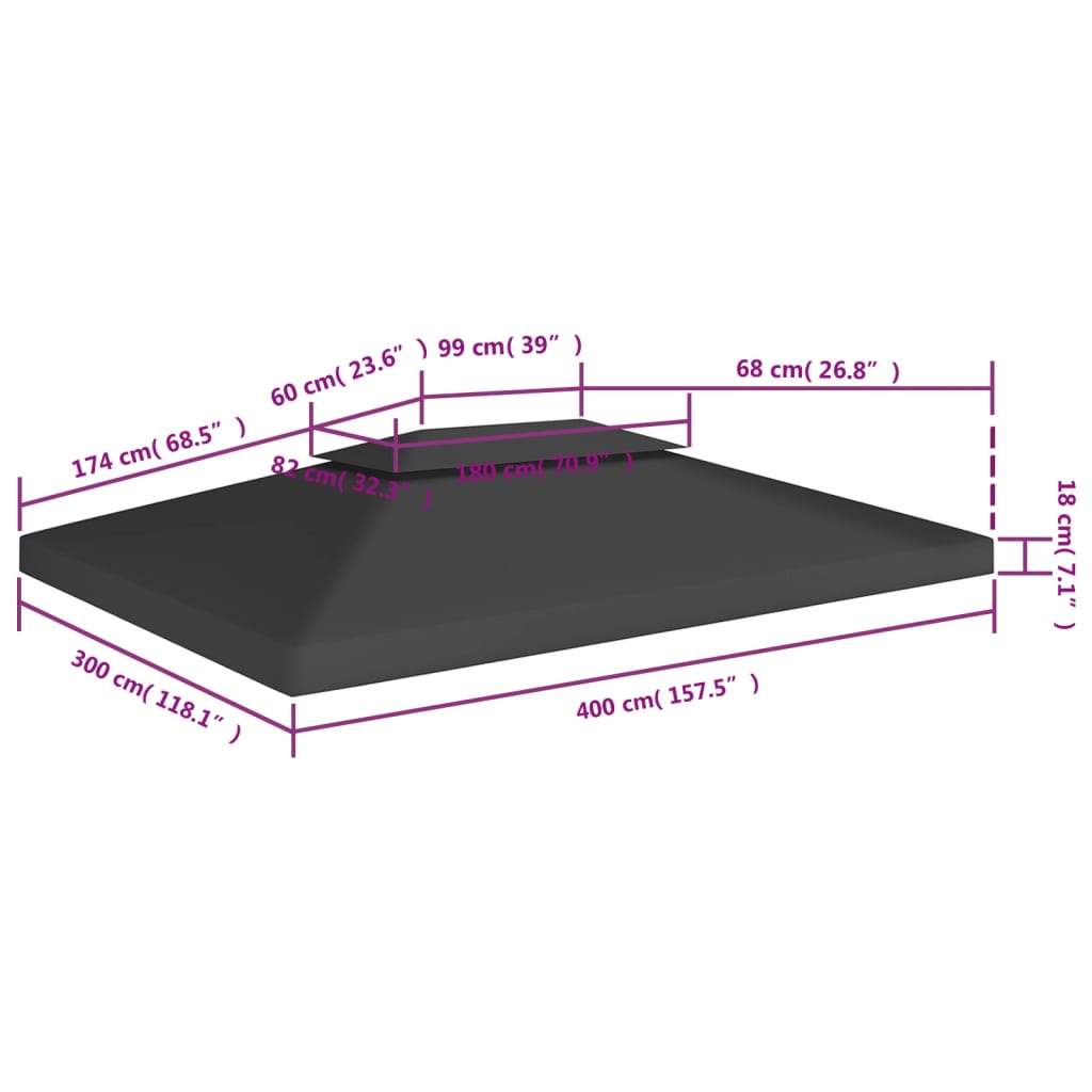 Pavėsinės uždangalas, 2 pakopų, juodas, 4x3m, 310 g/m²