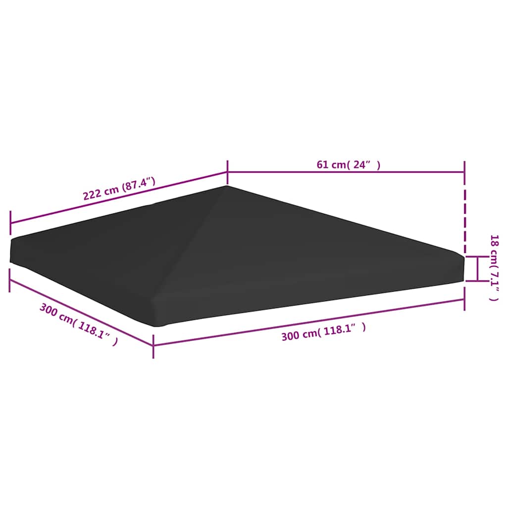 Gazebo canopy, black, 3x3m, 270 gsm