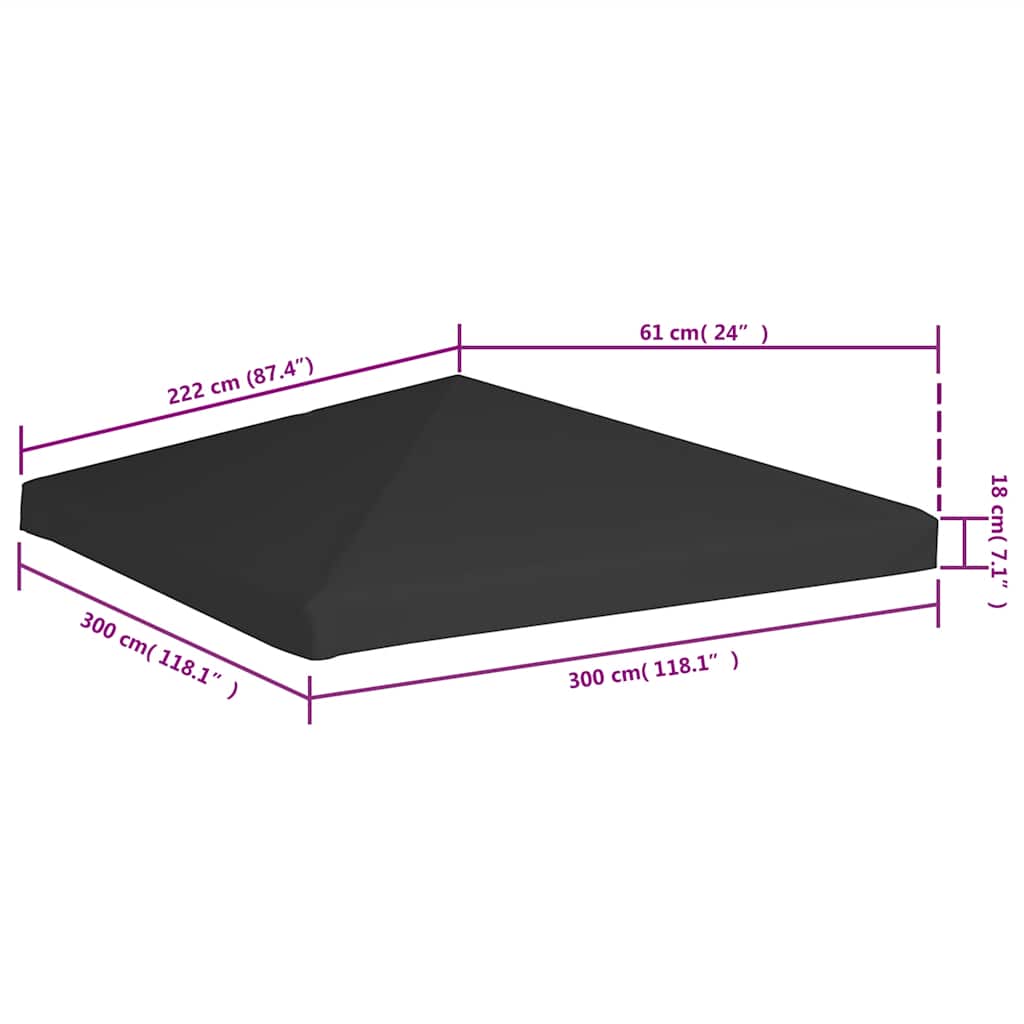 Viršutinis pavėsinės uždangalas, juodos spalvos, 3x3m, 270 g/m²