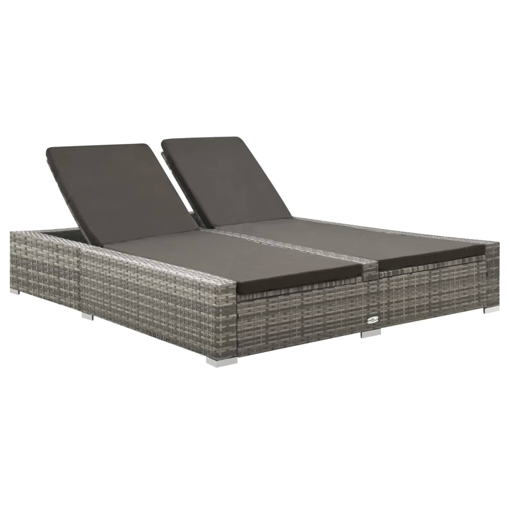 Double sun lounger, grey, poly rattan