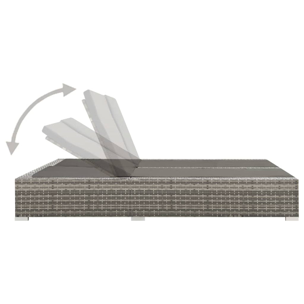 Double sun lounger, grey, poly rattan