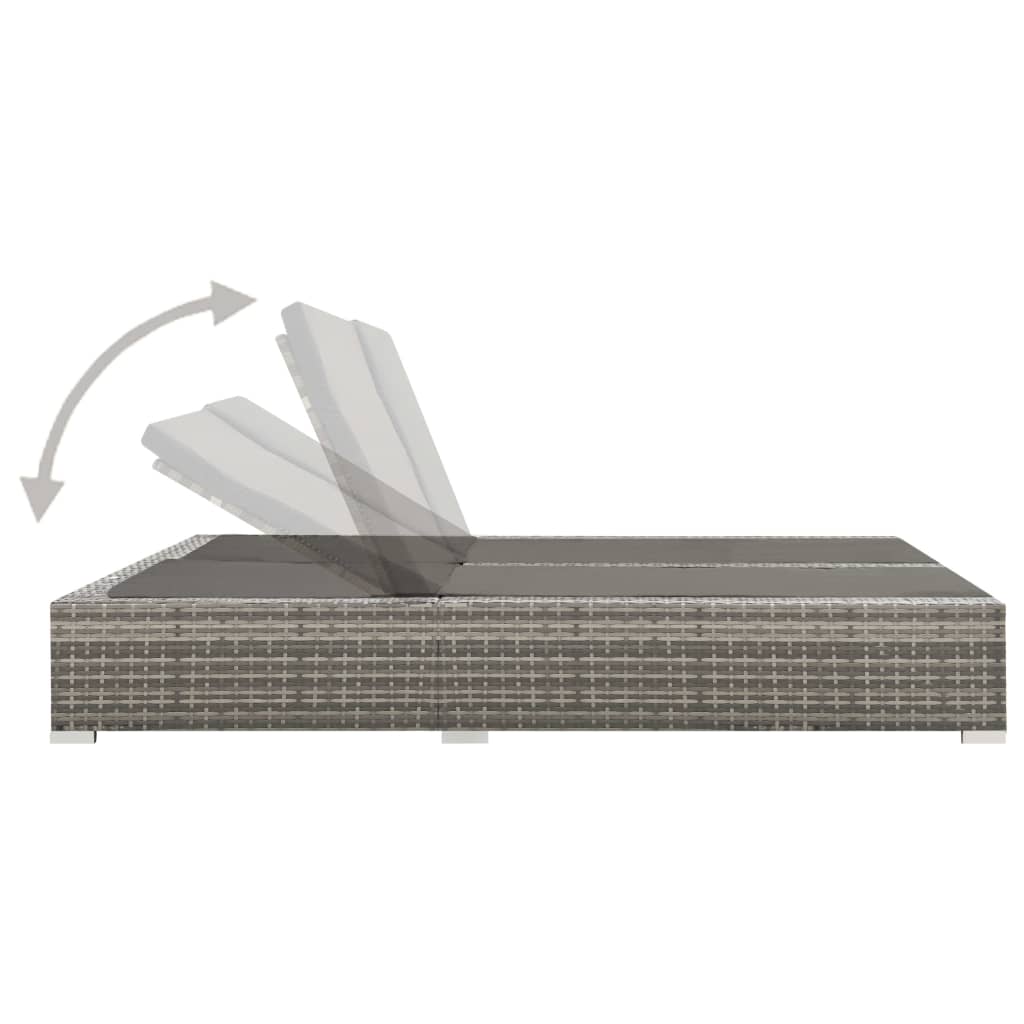 Double sun lounger, grey, poly rattan