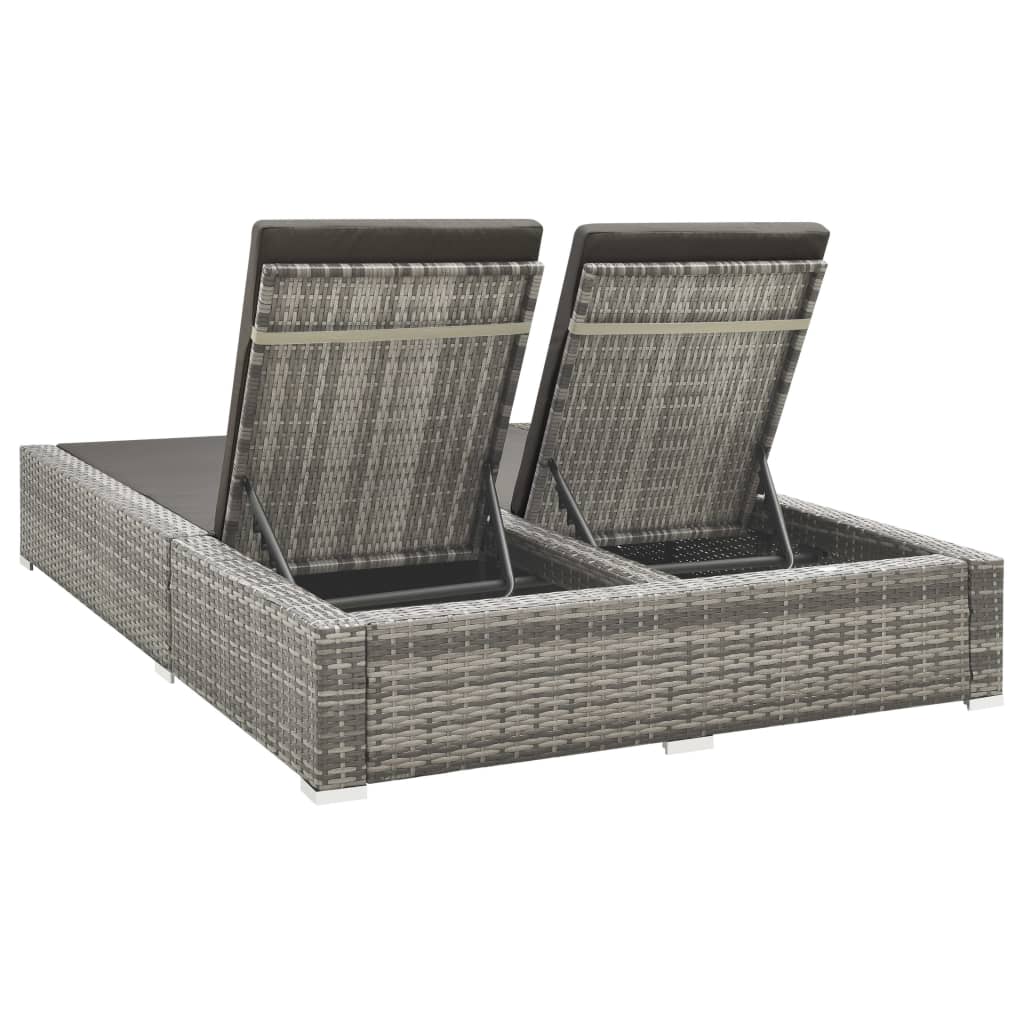 Double sun lounger, grey, poly rattan