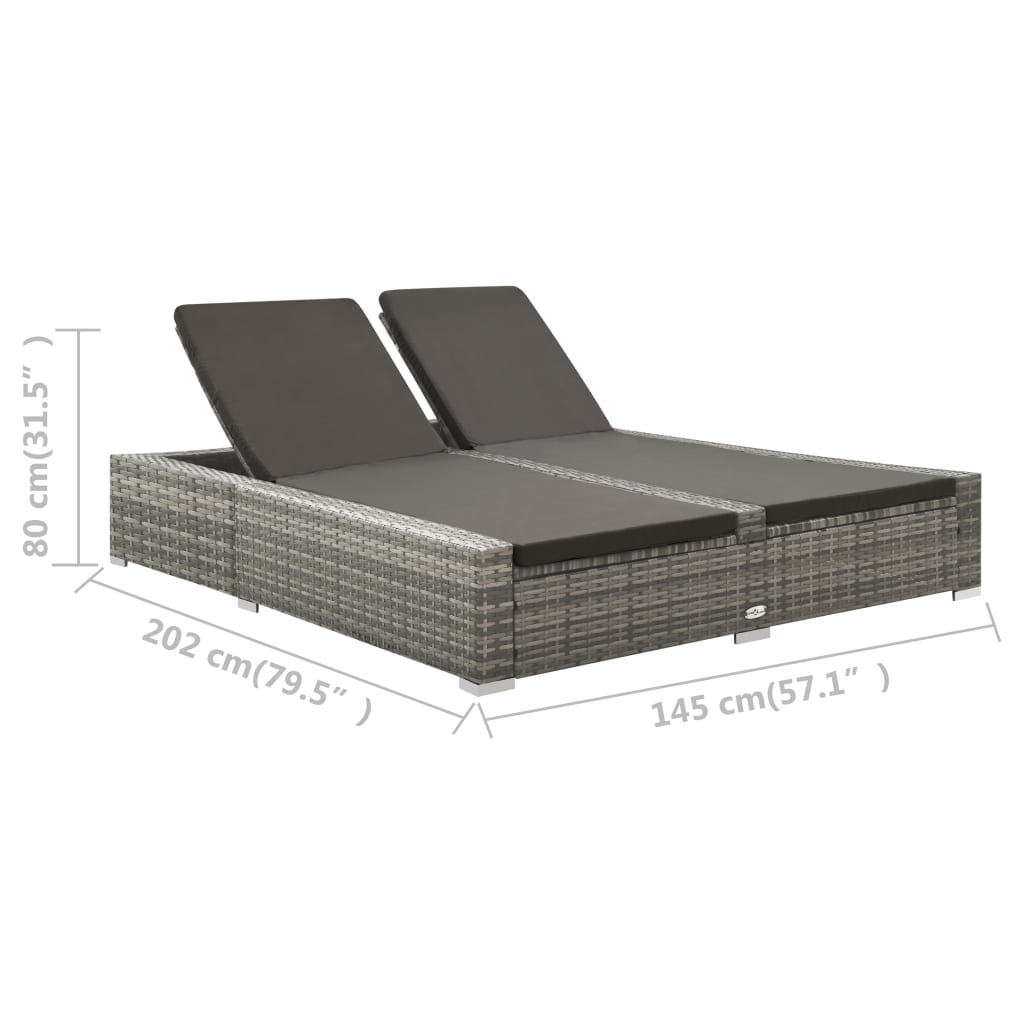 Double sun lounger, grey, poly rattan