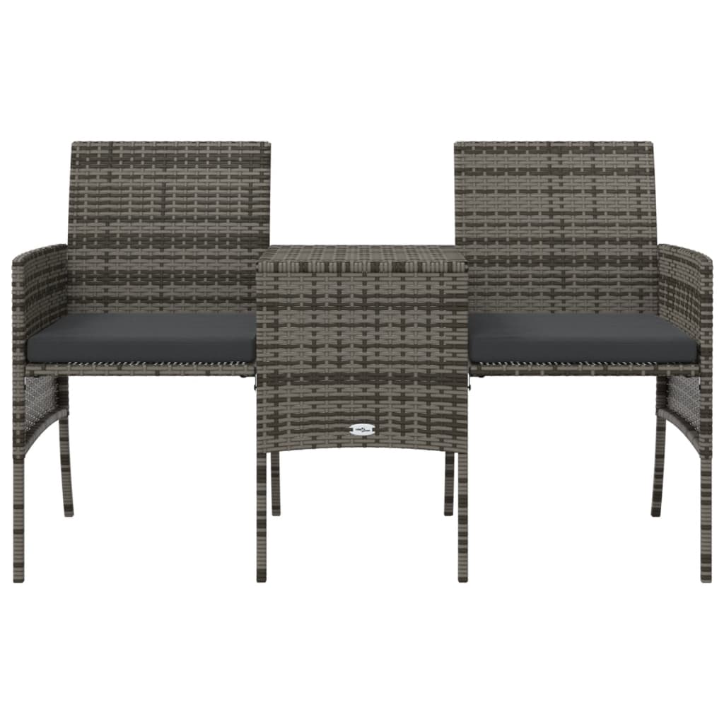 Dvivietė sodo sofa su arbatos staliuku, pilka, poliratanas