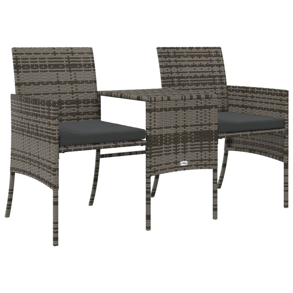 Dvivietė sodo sofa su arbatos staliuku, pilka, poliratanas