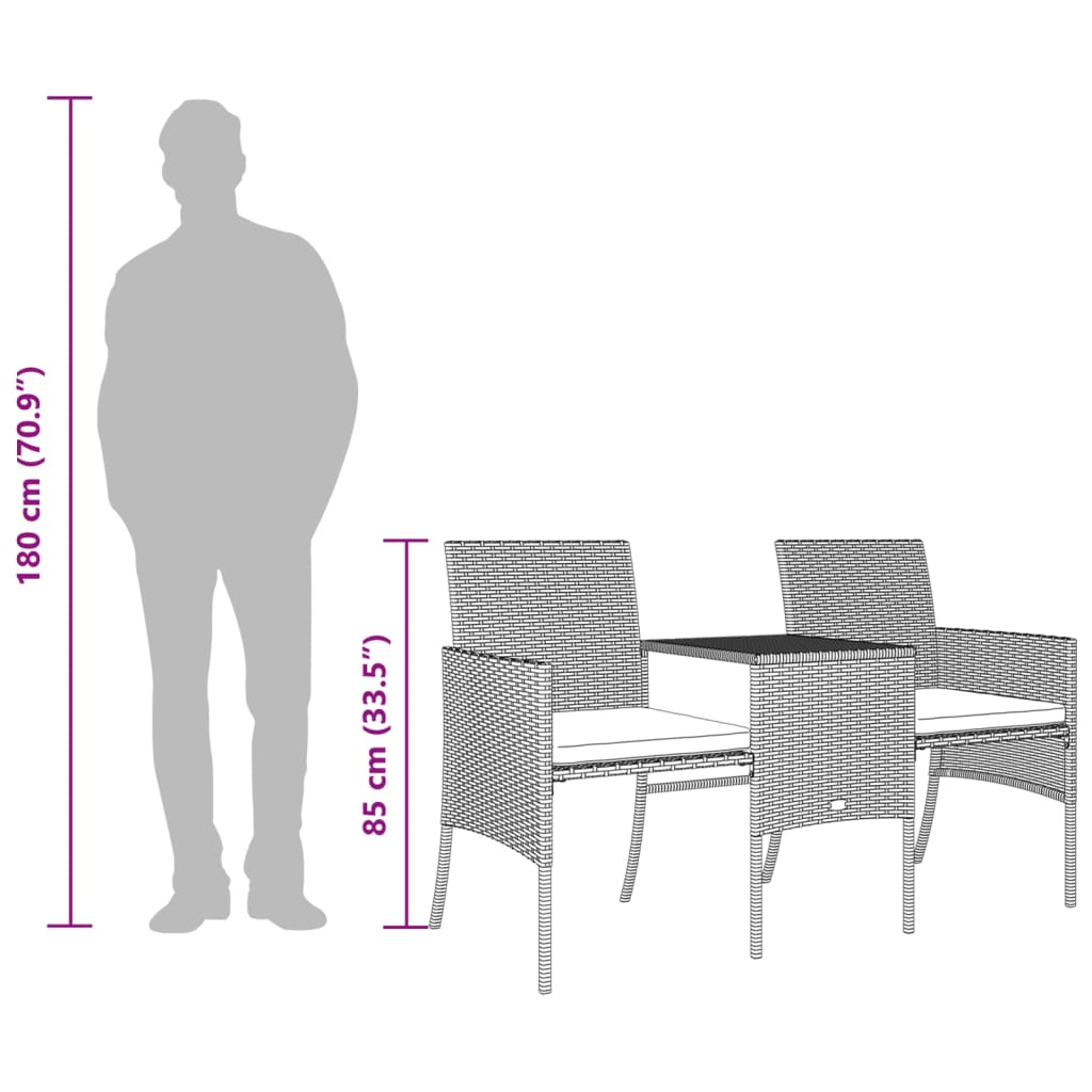 Dvivietė sodo sofa su arbatos staliuku, pilka, poliratanas