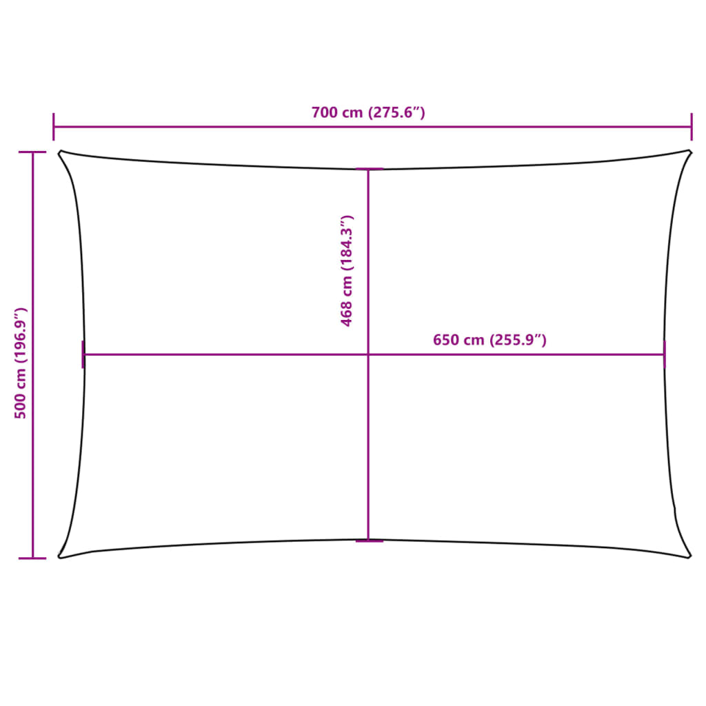 Sun sail, red, 5x7m, Oxford fabric, rectangular