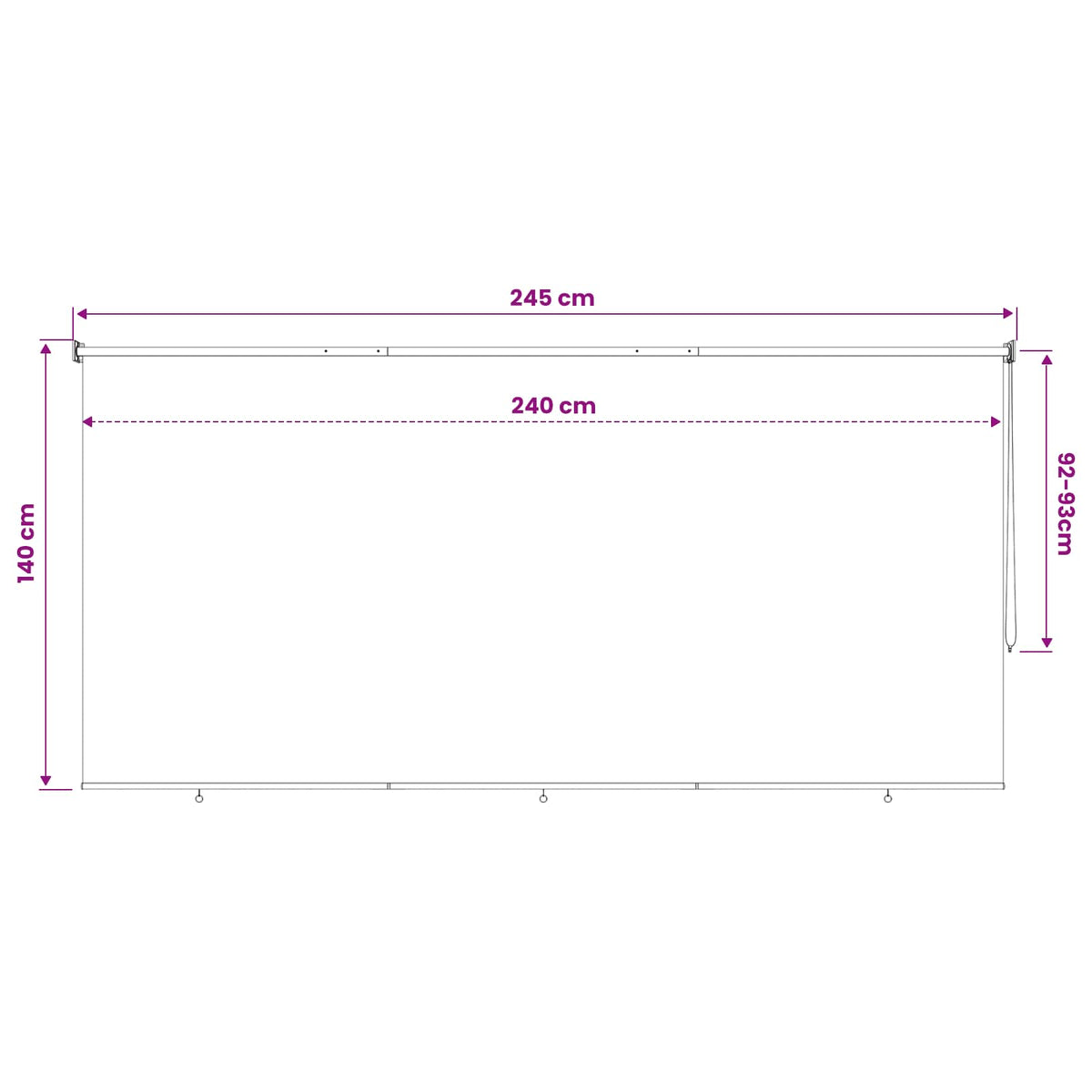 Lauko roletas, 245 (plotis) x 140 (aukštis) cm, juodos spalvos