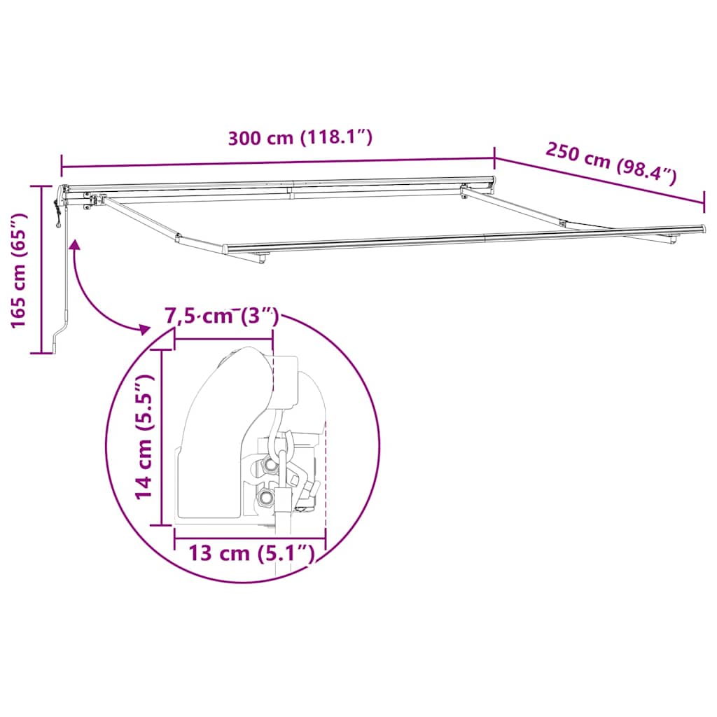 Retractable Awning White 3 x 2.5 m Metal