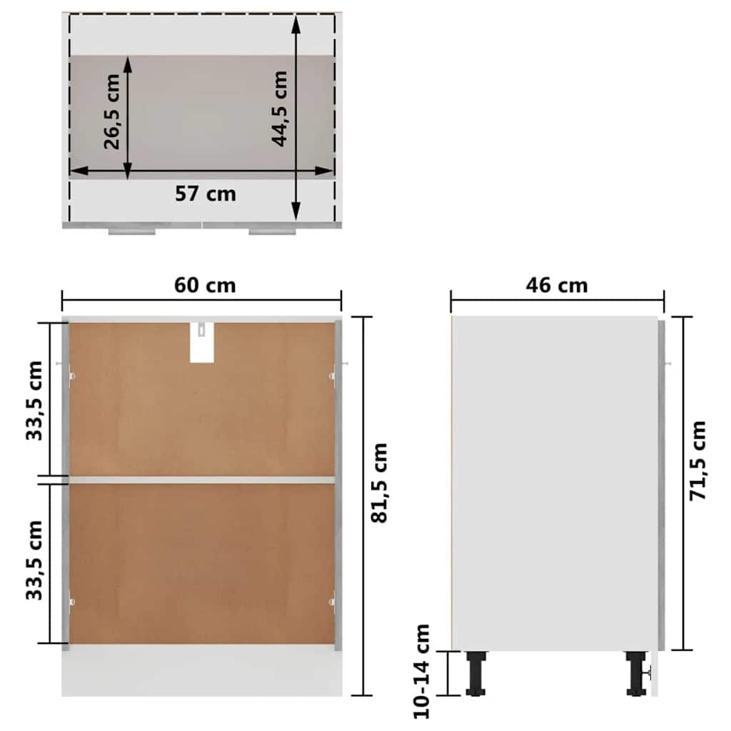 Base cabinet, "Lyon", concrete gray, 60x46x81.5cm