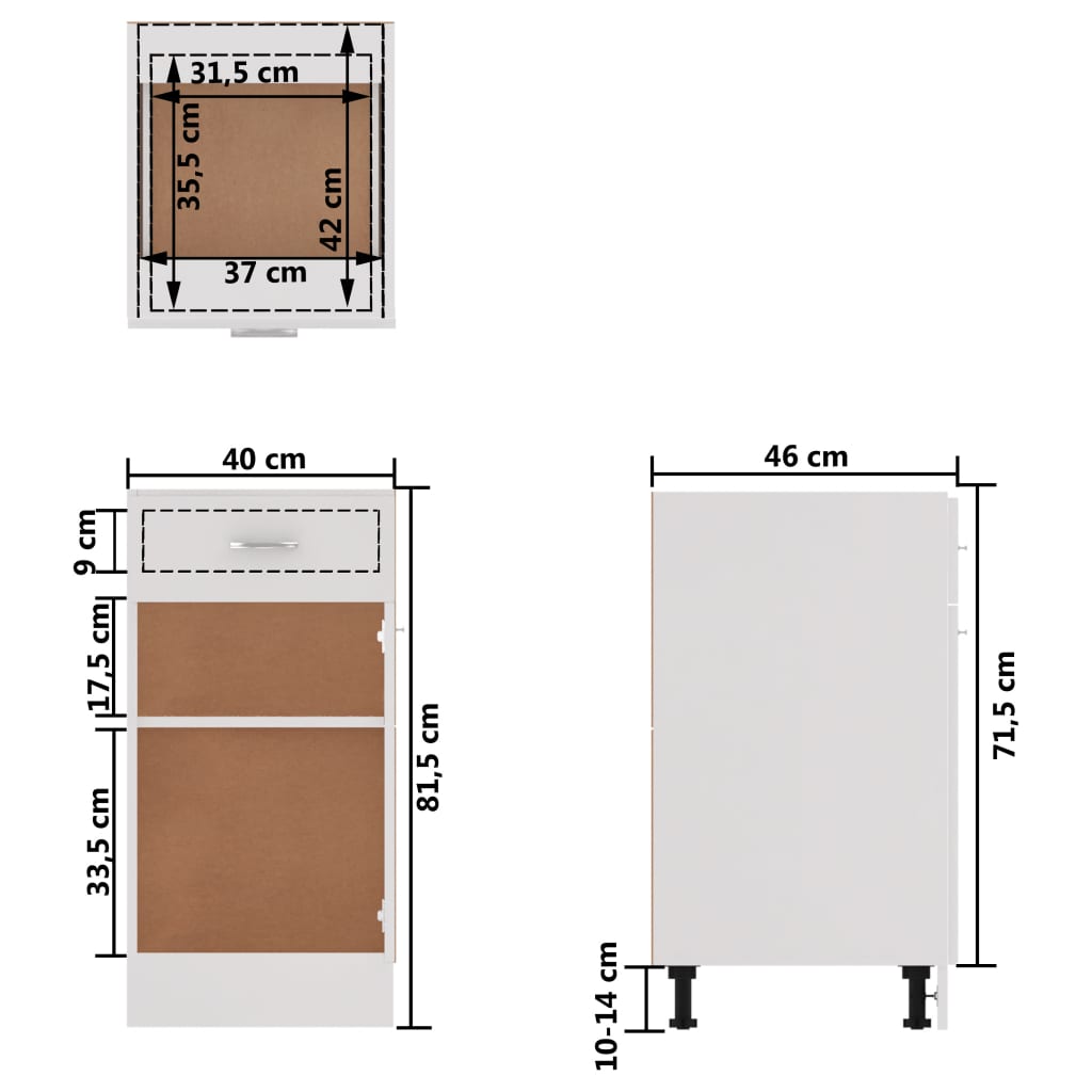 Base cabinet with a drawer, "Lyon", white, 40x46x81.5cm