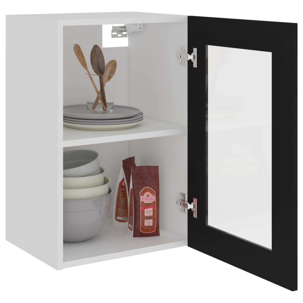 Wall-mounted glass cabinet, "Lyon", black, 40x31x60cm
