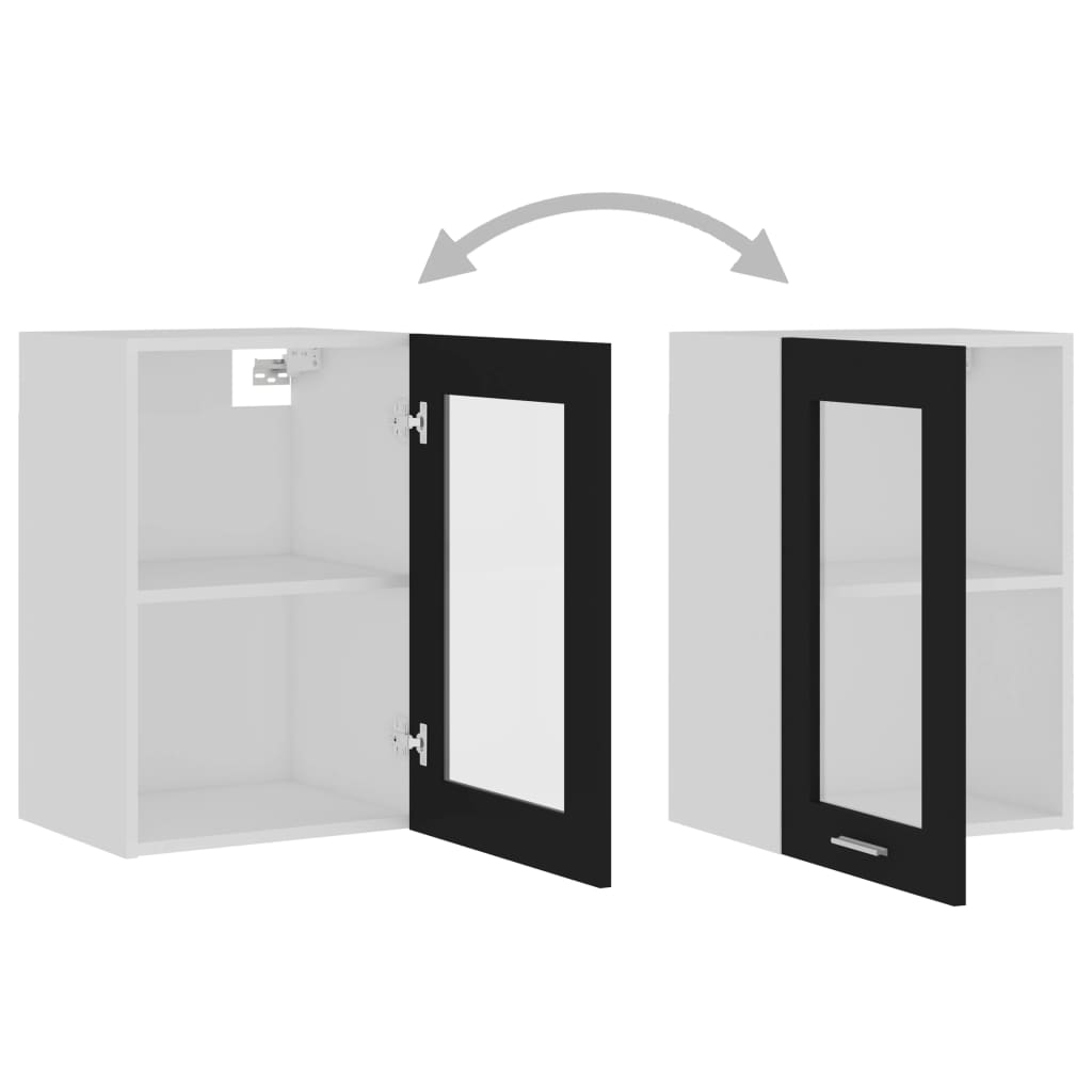 Wall-mounted glass cabinet, "Lyon", black, 40x31x60cm