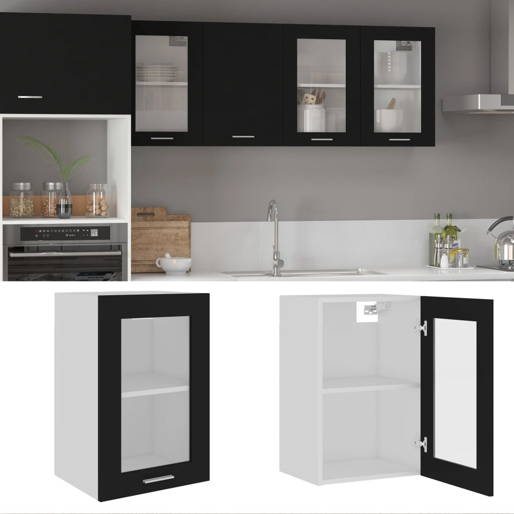 Wall-mounted glass cabinet, "Lyon", black, 40x31x60cm