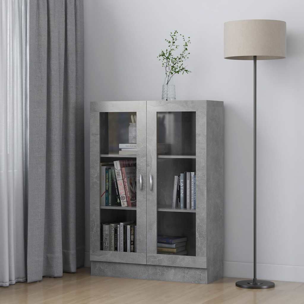 Vitrininė spintelė, betono, 82,5x30,5x115cm, apdirbta mediena