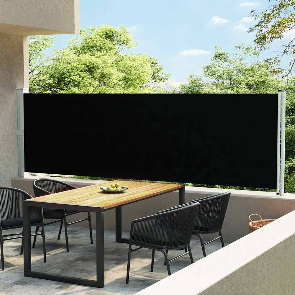 Ištraukiama šoninė kiemo pertvara, juodos spalvos, 140x600cm