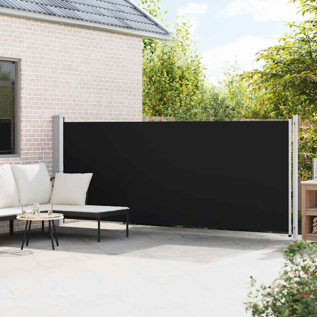 Retractable side patio awning, black, 600x160cm