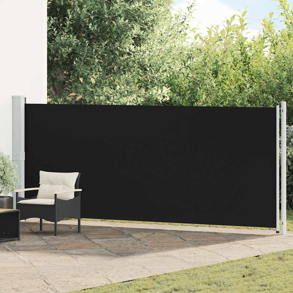 Retractable side patio awning, black, 600x160cm