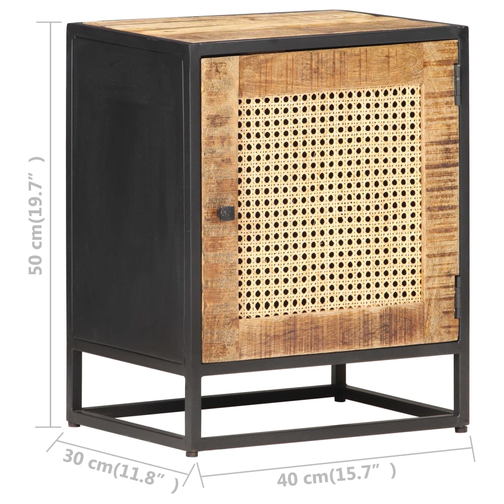 Bedside cabinet, 40x30x50cm, raw mango wood/cane