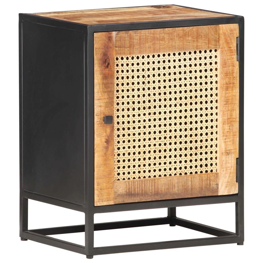 Bedside cabinet, 40x30x50cm, raw mango wood/cane