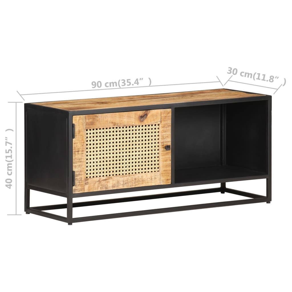 TV cabinet, 90x30x40cm, mango wood and reed