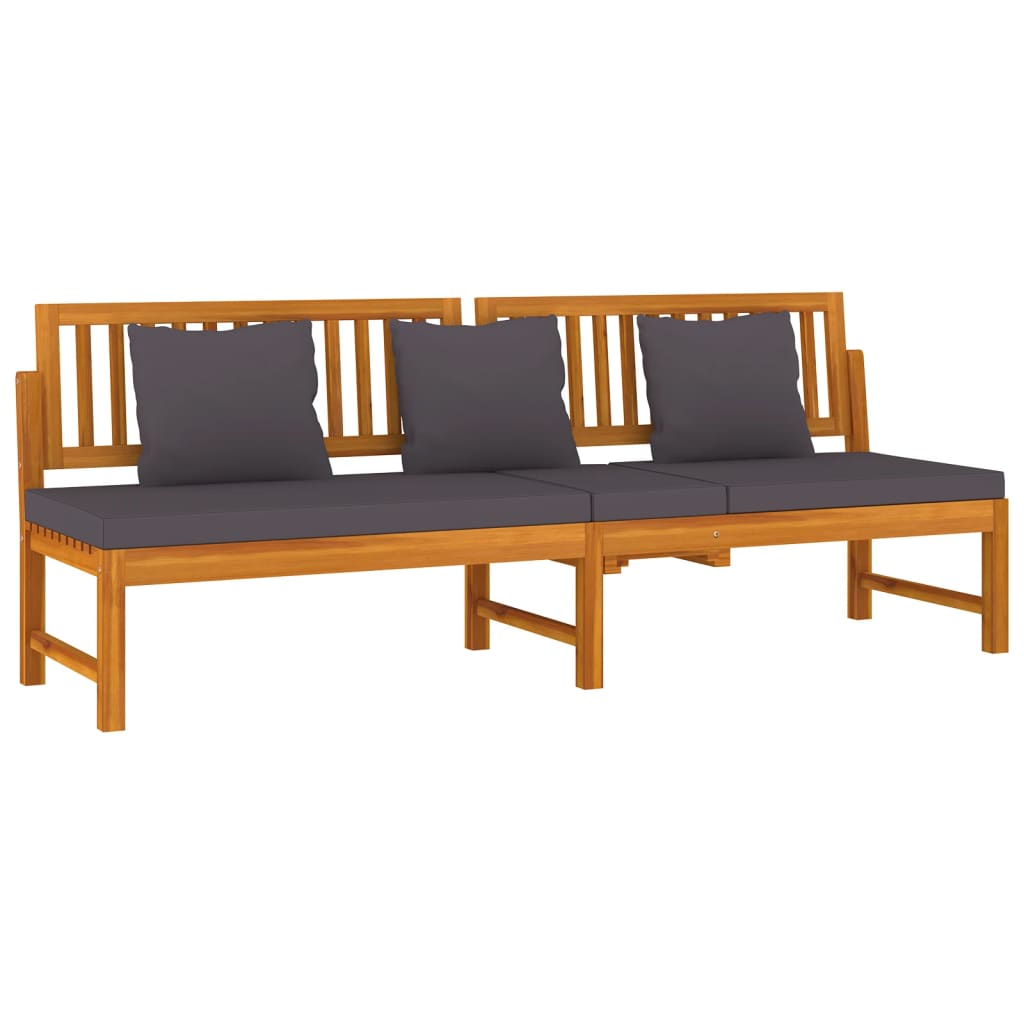 Sofa su pilkomis pagalvėlėmis, 200x60x75cm, akacijos masyvas