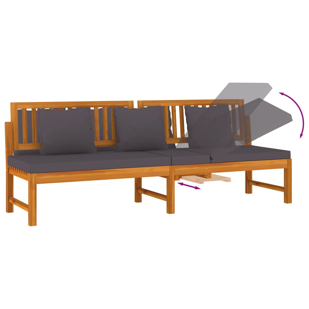 Sofa su pilkomis pagalvėlėmis, 200x60x75cm, akacijos masyvas