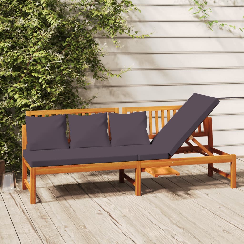 Sofa su pilkomis pagalvėlėmis, 200x60x75cm, akacijos masyvas