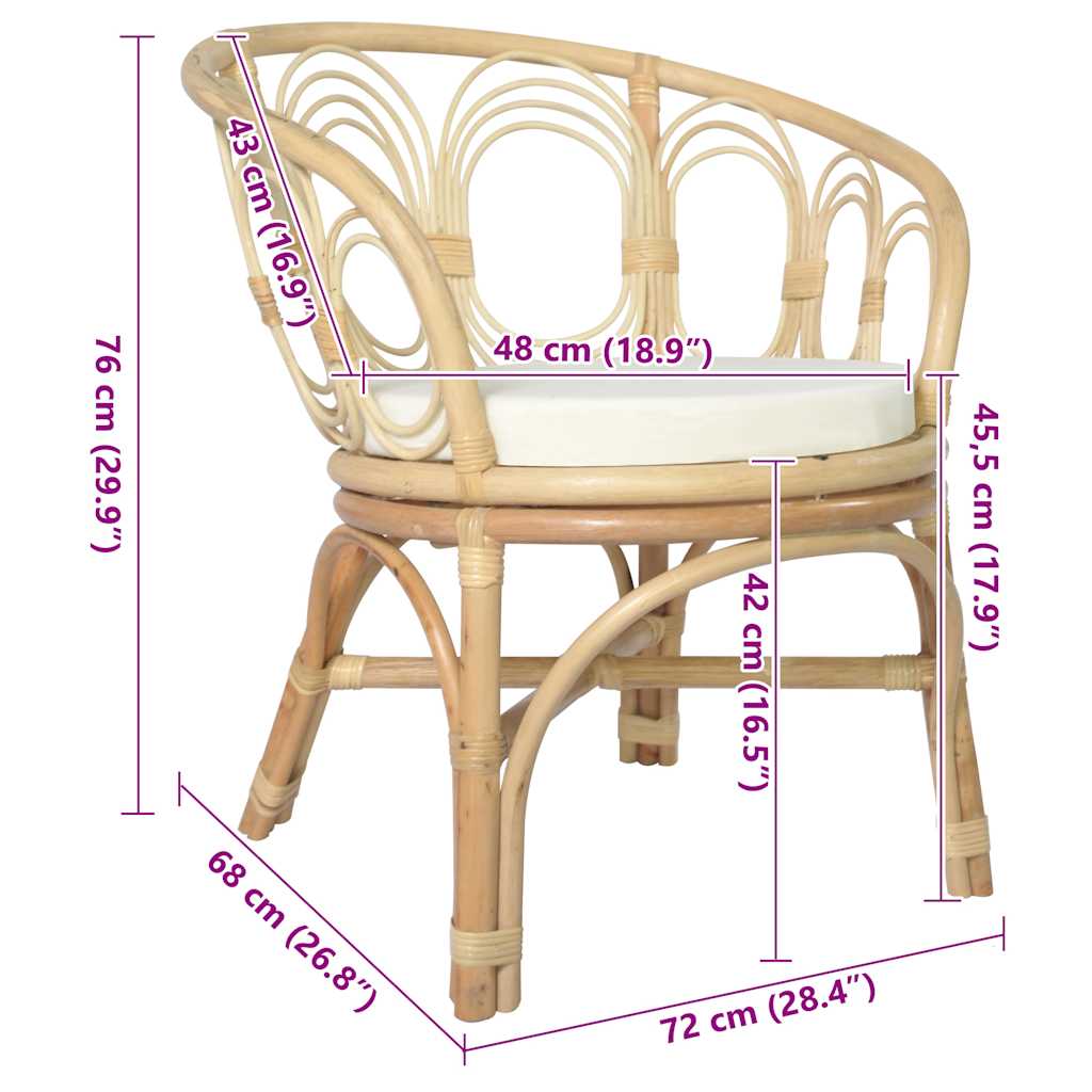 Dining chair with cushion, natural rattan and linen
