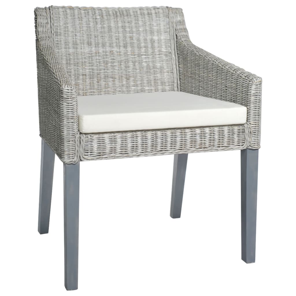 Dining chair with cushion, grey, natural rattan